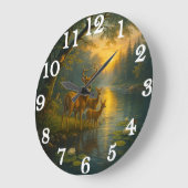 Tranquil deer family in sunlit forest ラージ壁時計 (傾斜)