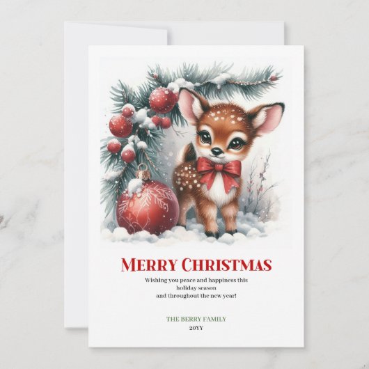 Tranquil Fawn Snowy Forest Christmas Greeting Card シーズンカード (正面)