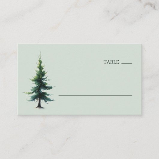 Tranquil Green Watercolor Pine Tree プレイスカード (正面)