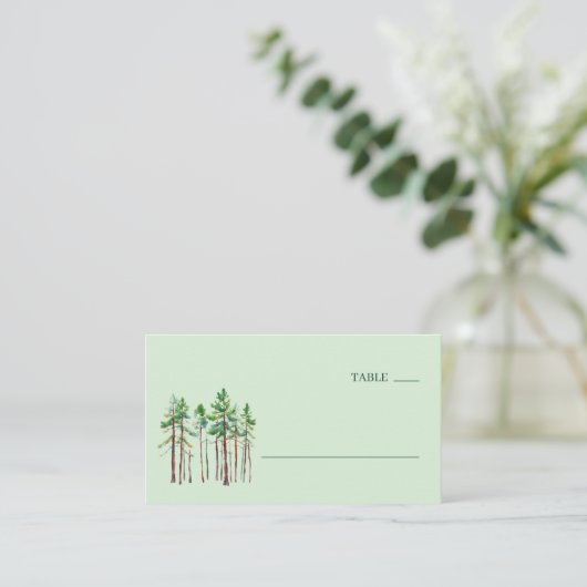 Tranquil Green Watercolor Pine Trees プレイスカード (スタンド正面)