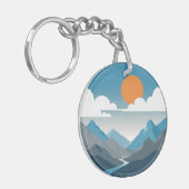 Tranquil Horizon | Minimal Mountain Landscape Art キーホルダー (正面左)