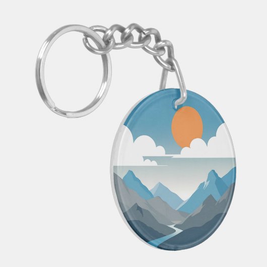 Tranquil Horizon | Minimal Mountain Landscape Art キーホルダー (正面左)