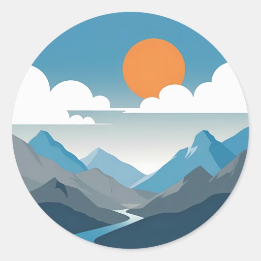 Tranquil Horizon | Minimal Mountain Landscape Art ラウンドシール (正面)