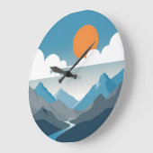 Tranquil Horizon | Minimal Mountain Landscape Art ラージ壁時計 (傾斜)