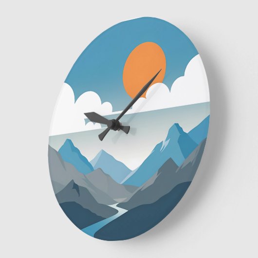 Tranquil Horizon | Minimal Mountain Landscape Art ラージ壁時計 (傾斜)