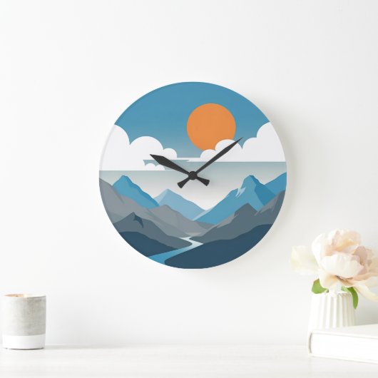 Tranquil Horizon | Minimal Mountain Landscape Art ラージ壁時計 (ホーム)