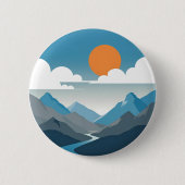 Tranquil Horizon | Minimal Mountain Landscape Art 缶バッジ (正面)