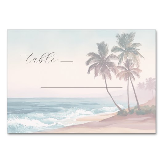 Tranquil Pastel Watercolor Beach Scene テーブルナンバー (正面)