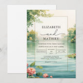 Tranquil Pond Floral Wedding 招待状 (正面/裏面)