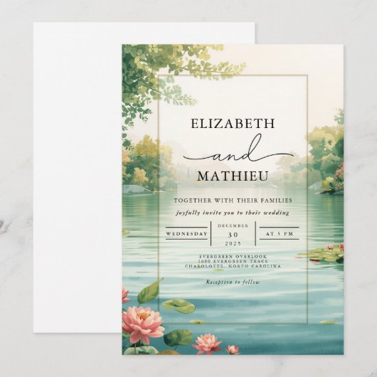 Tranquil Pond Floral Wedding 招待状 (正面/裏面)