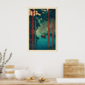 Tranquil River Wall Art Hasui Kawase Style, Calm ポスター (キッチン)