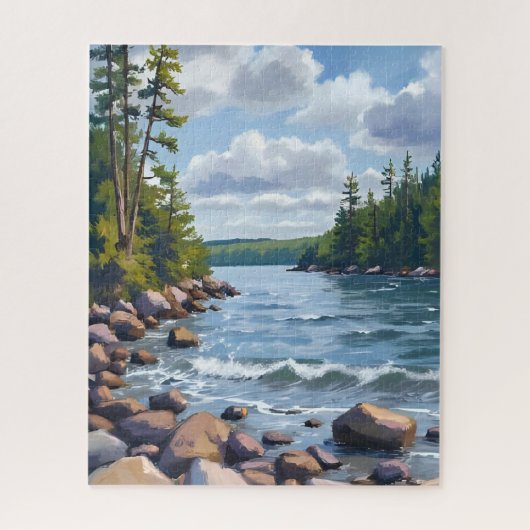 Tranquil Tahoe Lake Shore Watercolor Painting ジグソーパズル (縦)