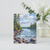 Tranquil Tahoe Lake Shore Watercolor Painting ポストカード (スタンド正面)