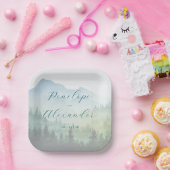 Tranquil Teal Watercolor Mountains ペーパープレート (パーティー)