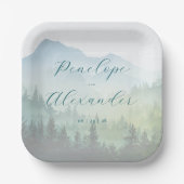 Tranquil Teal Watercolor Mountains ペーパープレート (正面)