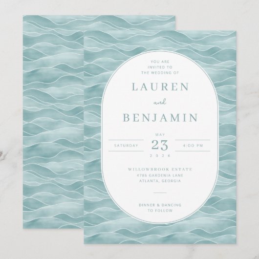 Tranquil Teal Wave Invitations 招待状 (正面/裏面)