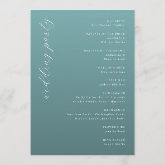 Tranquil Teal Wedding Ceremony Schedule プログラム (裏面)