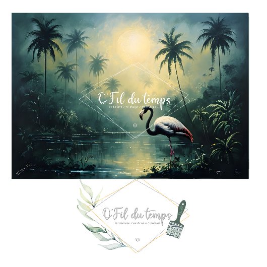 Tranquil Tropical Landscape with Flamingo  薄葉紙
