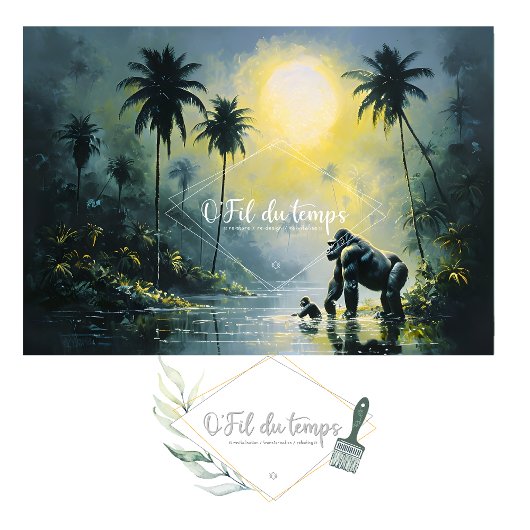 Tranquil Tropical Landscape with Gorilla & Baby 薄葉紙