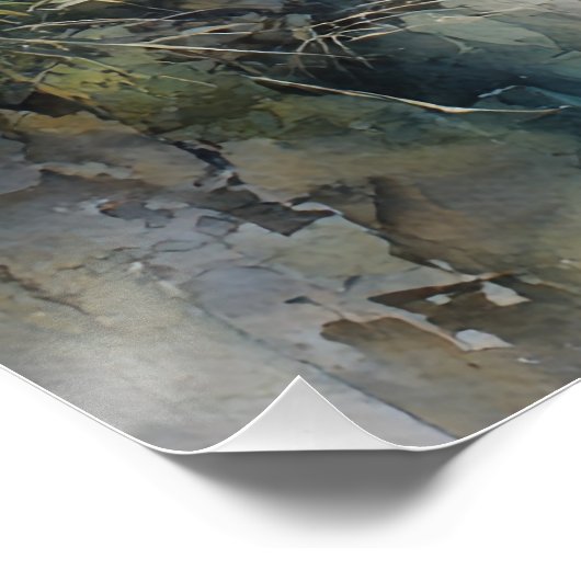 Tranquil Waterfall Tiger Misty Cliff Art ポスター (コーナー)