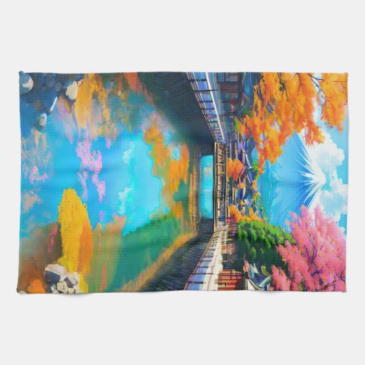 Tranquil Waters: Mt. Fuji's Reflection キッチンタオル (横)