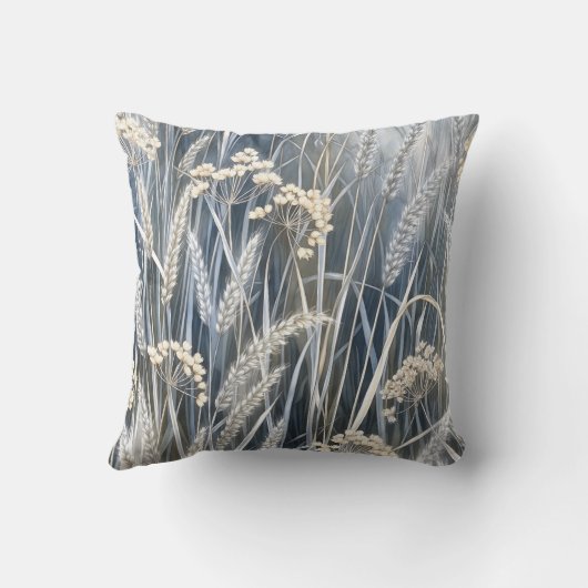 Tranquil Wheat Wildflower Impressionist Design クッション (裏面)