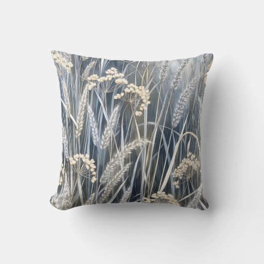 Tranquil Wheat Wildflower Impressionist Design クッション (正面)