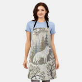 Tranquil Winter Forest Scene with White Wolves エプロン (着用した状態)