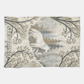 Tranquil Winter Forest Scene with White Wolves キッチンタオル (横)