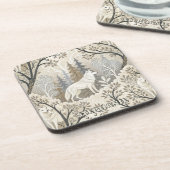 Tranquil Winter Forest Scene with White Wolves コースター (左側)