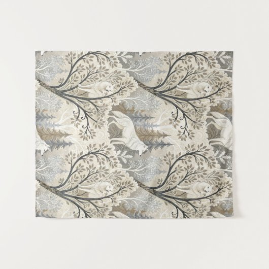 Tranquil Winter Forest Scene with White Wolves タペストリー (正面(横))