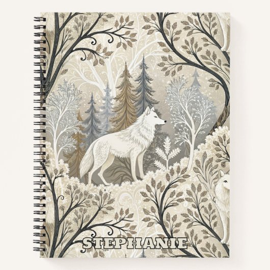 Tranquil Winter Forest Scene with White Wolves ノートブック (正面)