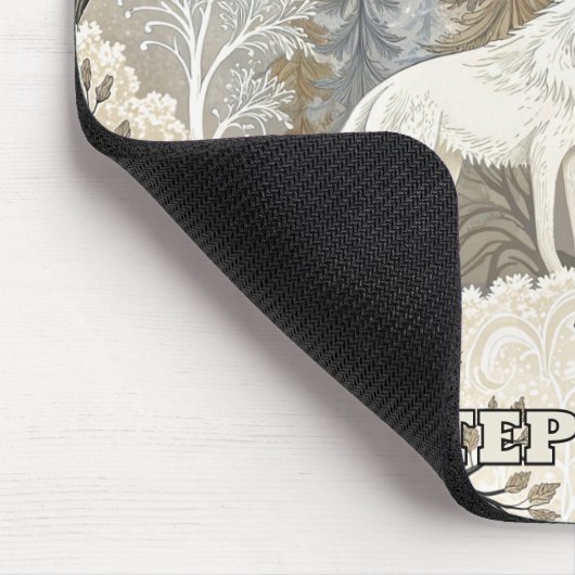 Tranquil Winter Forest Scene with White Wolves マウスパッド (コーナー)