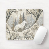 Tranquil Winter Forest Scene with White Wolves マウスパッド (マウス)