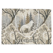 Tranquil Winter Forest Scene with White Wolves ラージペーパーバッグ (裏面)