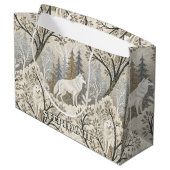 Tranquil Winter Forest Scene with White Wolves ラージペーパーバッグ (裏面アングル)