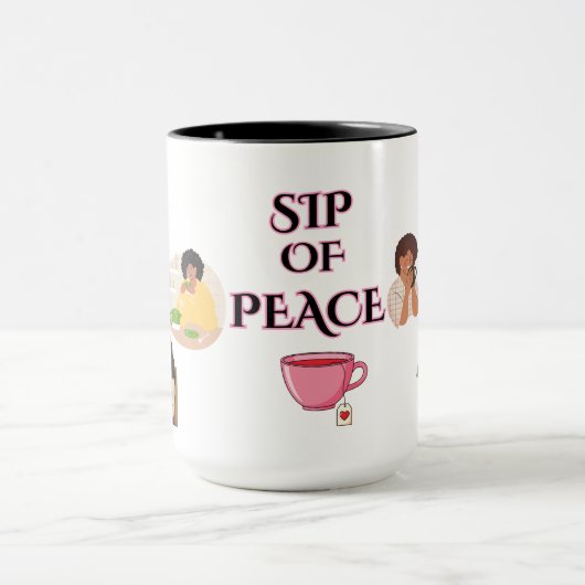  TRANQUILITY,SIP OF PEACE BLACK& WHITE CERAMIC MUG マグカップ (中央)