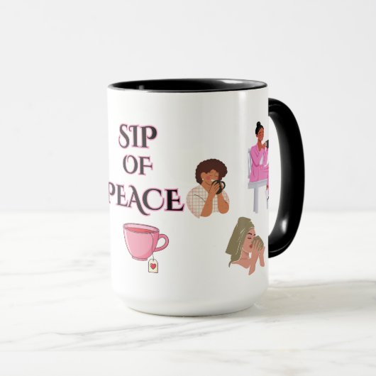  TRANQUILITY,SIP OF PEACE BLACK& WHITE CERAMIC MUG マグカップ (正面右)