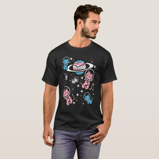 Trans Cats In Space Transgender Transsexual Pride Tシャツ (正面フル)