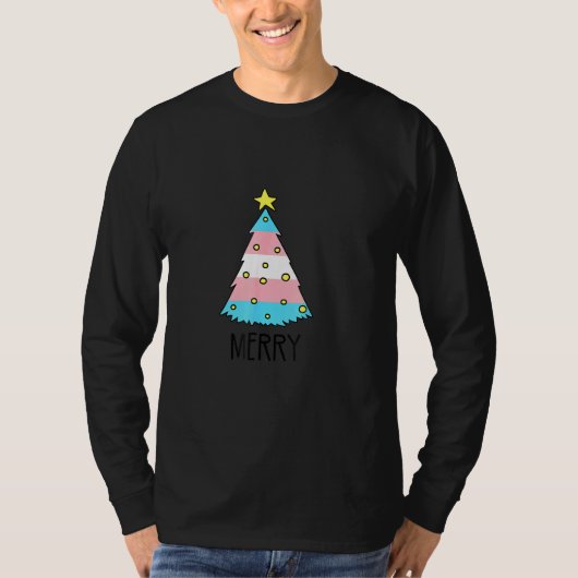 Trans Flag Christmas Tree Merry LGBT Transgender Tシャツ (正面)