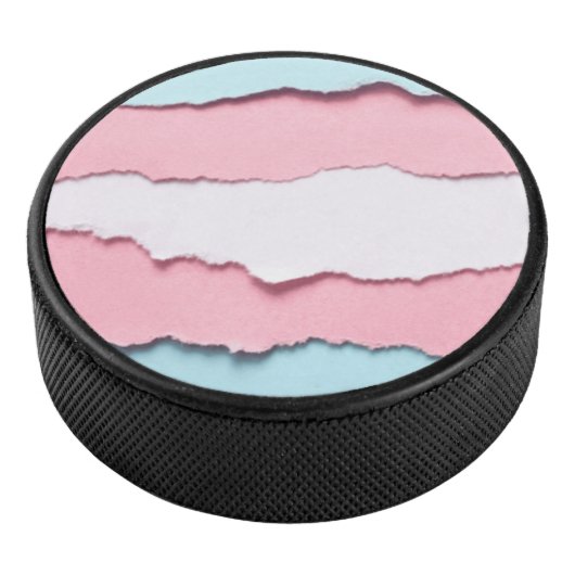 trans flag torn design on hockey Puck アイスホッケーパック (3/4)