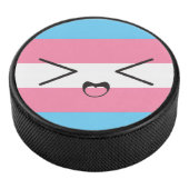 trans flag with cute excited face hockey puck アイスホッケーパック (3/4)