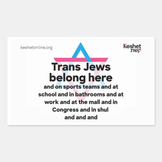 Trans Jews Belong Everywhere 長方形シール (正面)