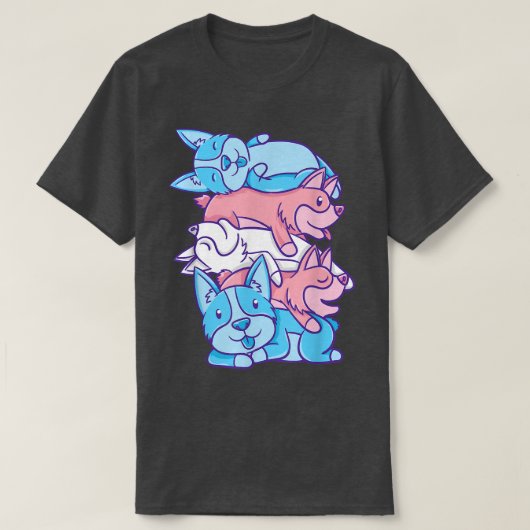 Trans Pride Corgi Pile Transgender T-Shirt Tシャツ (デザイン正面)