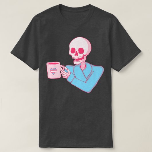 Trans Pride Skeleton Drinking Coffee Transgender  Tシャツ (デザイン正面)