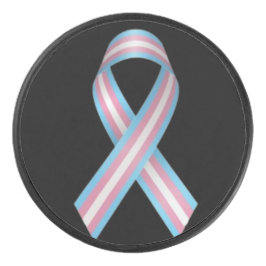 Trans ribbon on black hockey puck アイスホッケーパック