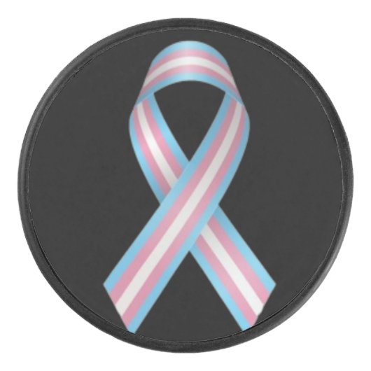 Trans ribbon on black hockey puck アイスホッケーパック (正面)