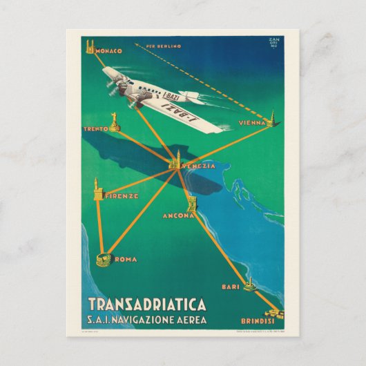 Transadriatica Italy Vintage Poster 1931 ポストカード (正面)