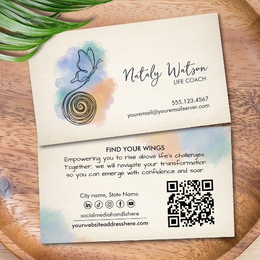 Transformation Line Art Butterfly Life Coach 名刺