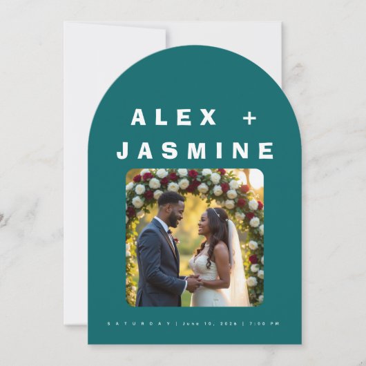 Transformative Teal Modern Arched Wedding  招待状 (正面)